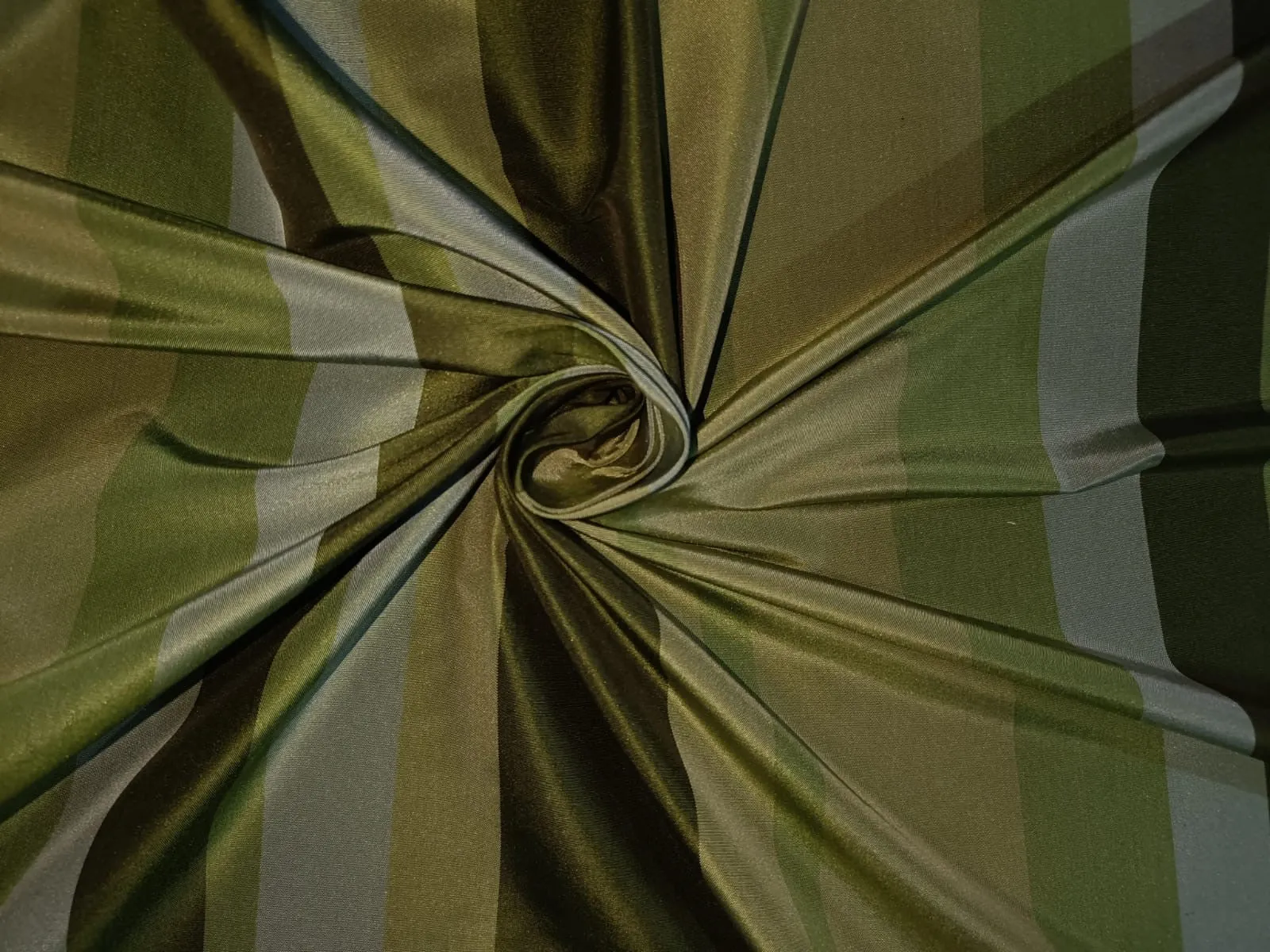 100% Silk Taffeta Fabric Shades of Green stripes 54" wide TAF#S77[1]