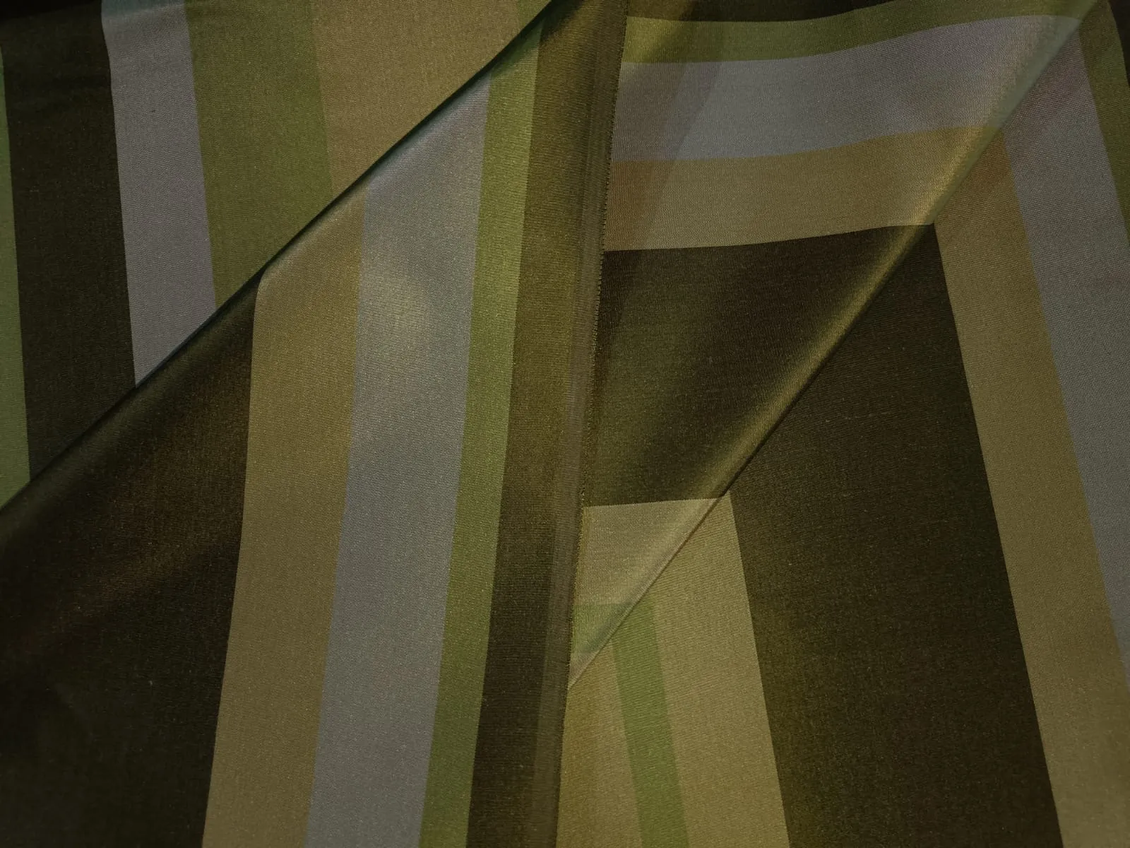 100% Silk Taffeta Fabric Shades of Green stripes 54" wide TAF#S77[1]