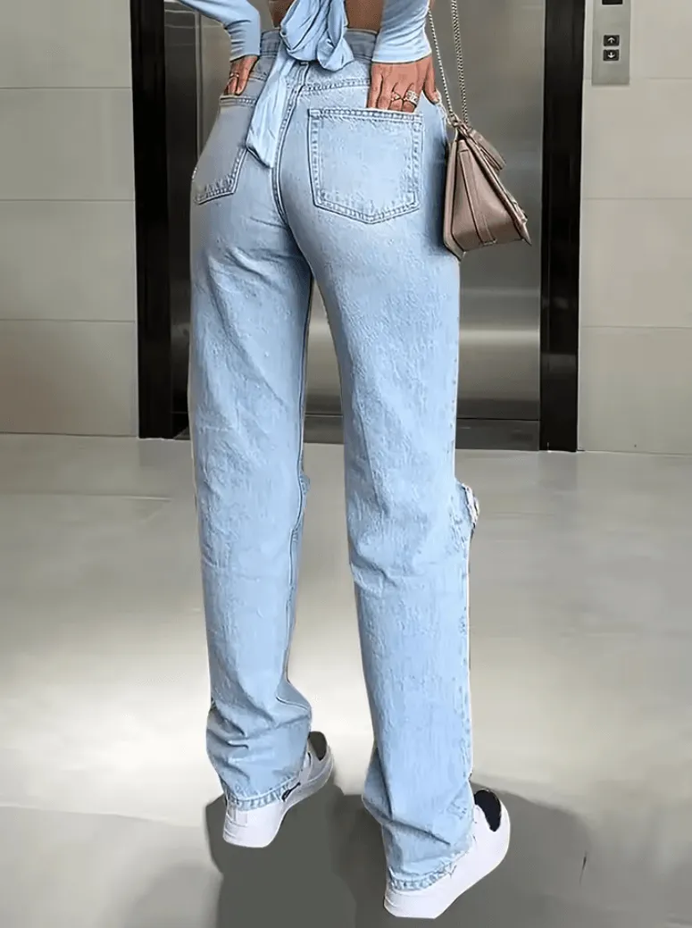2025 Women’s New Knee-Piercing Jeans | Loose Casual Straight Micro-Elastic Fit
