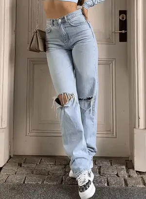 2025 Women’s New Knee-Piercing Jeans | Loose Casual Straight Micro-Elastic Fit