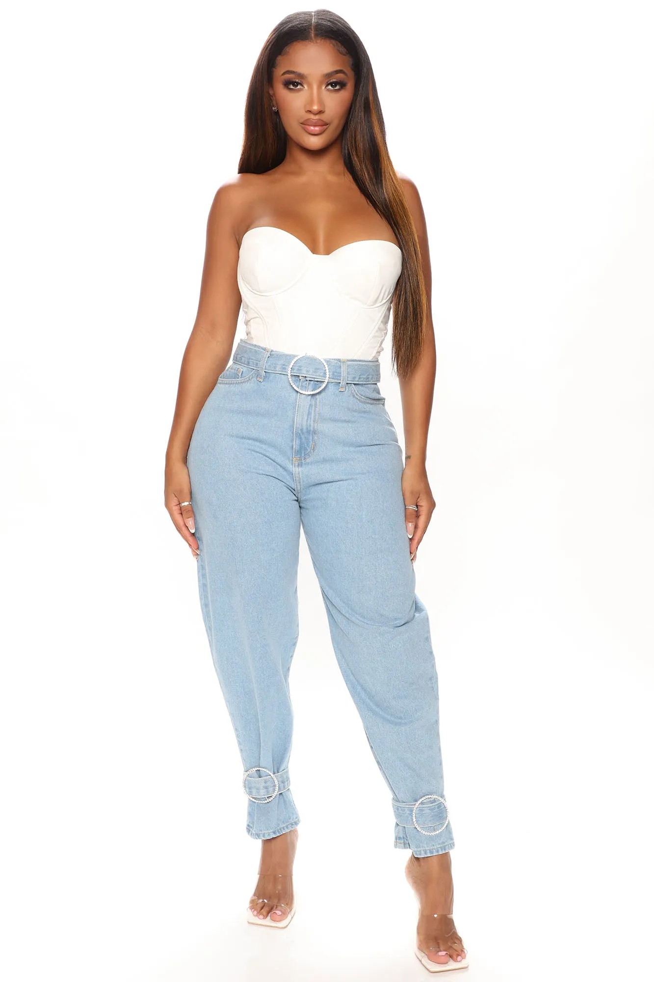 American Dream Belted Mom Jeans - Light Wash