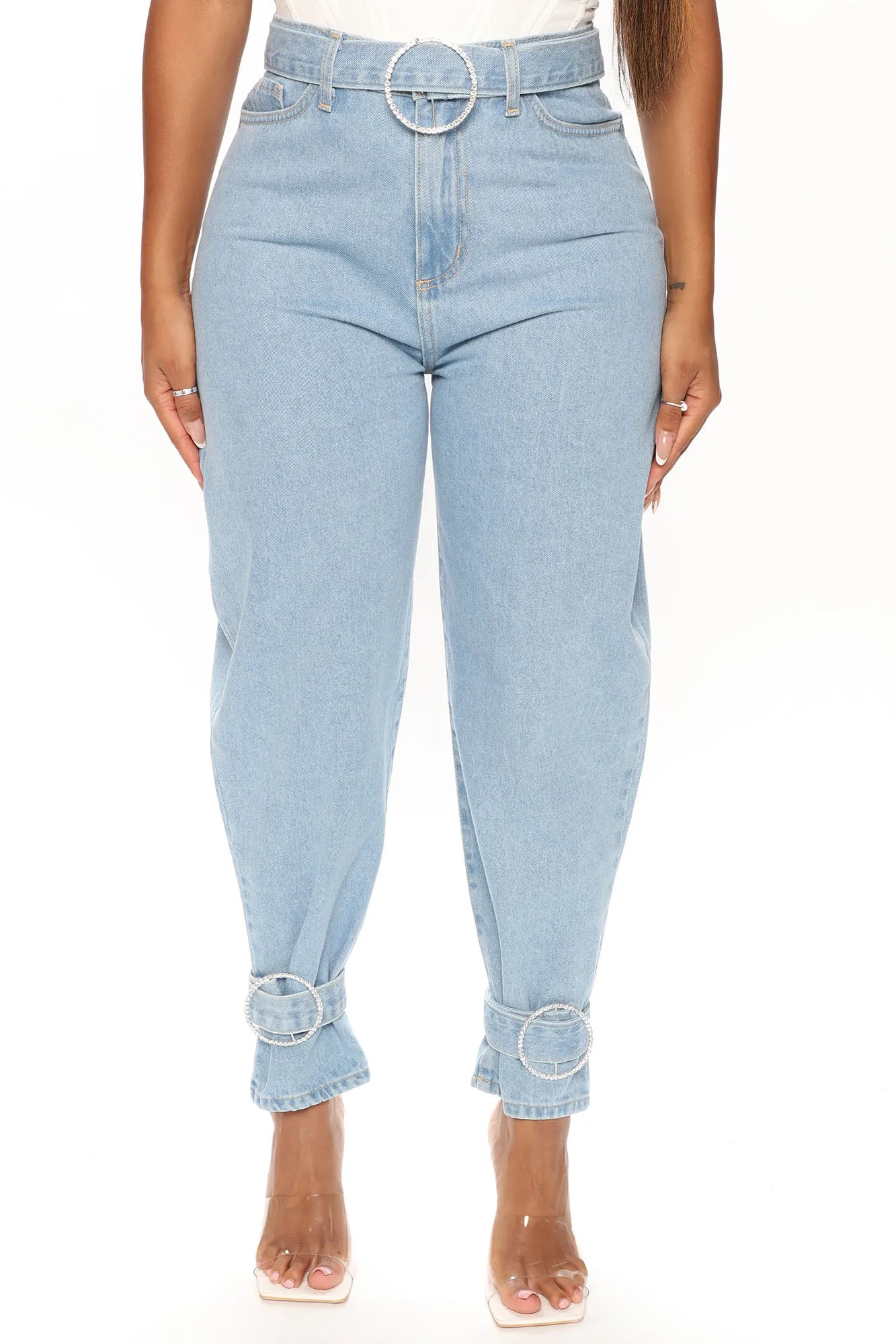 American Dream Belted Mom Jeans - Light Wash