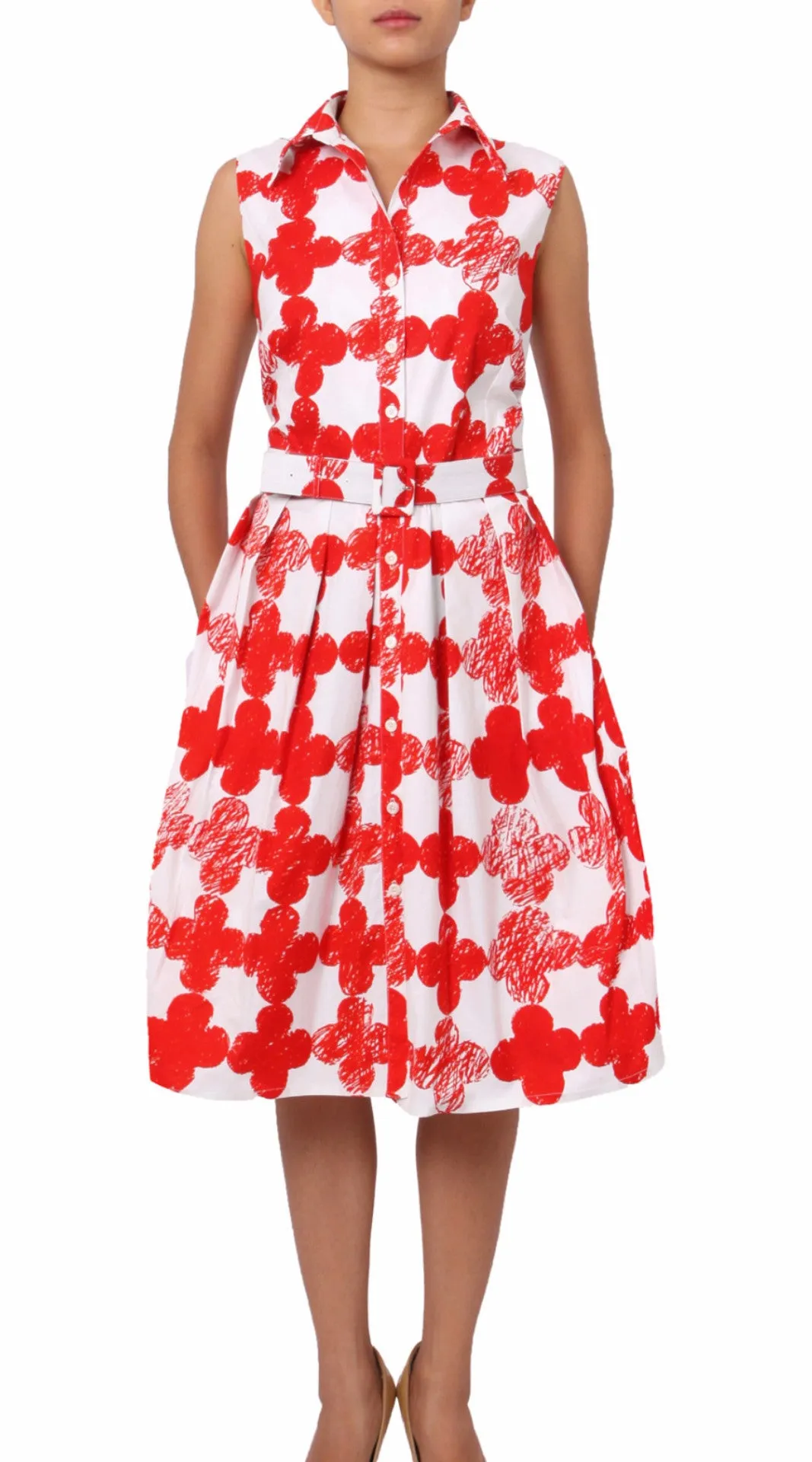 Audrey Dress Shirt Collar Sleeveless Regular Cotton Stretch (Pop Clover)