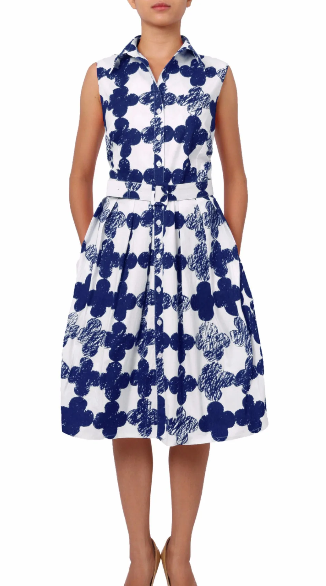 Audrey Dress Shirt Collar Sleeveless Regular Cotton Stretch (Pop Clover)