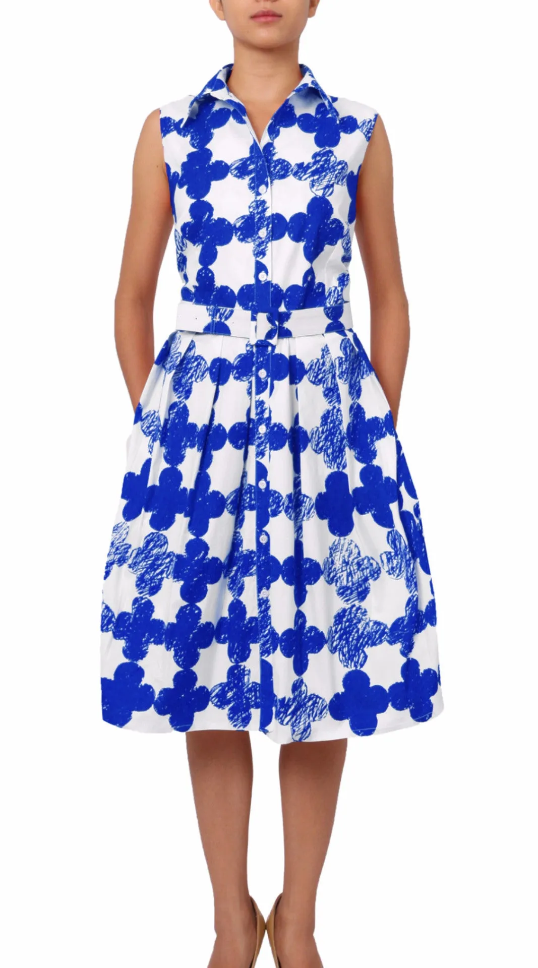 Audrey Dress Shirt Collar Sleeveless Regular Cotton Stretch (Pop Clover)