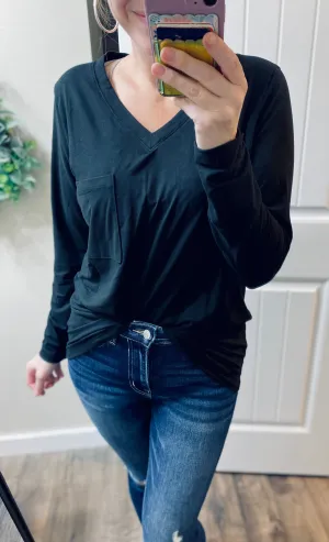 Black Buttery Soft Pocket Long Sleeve
