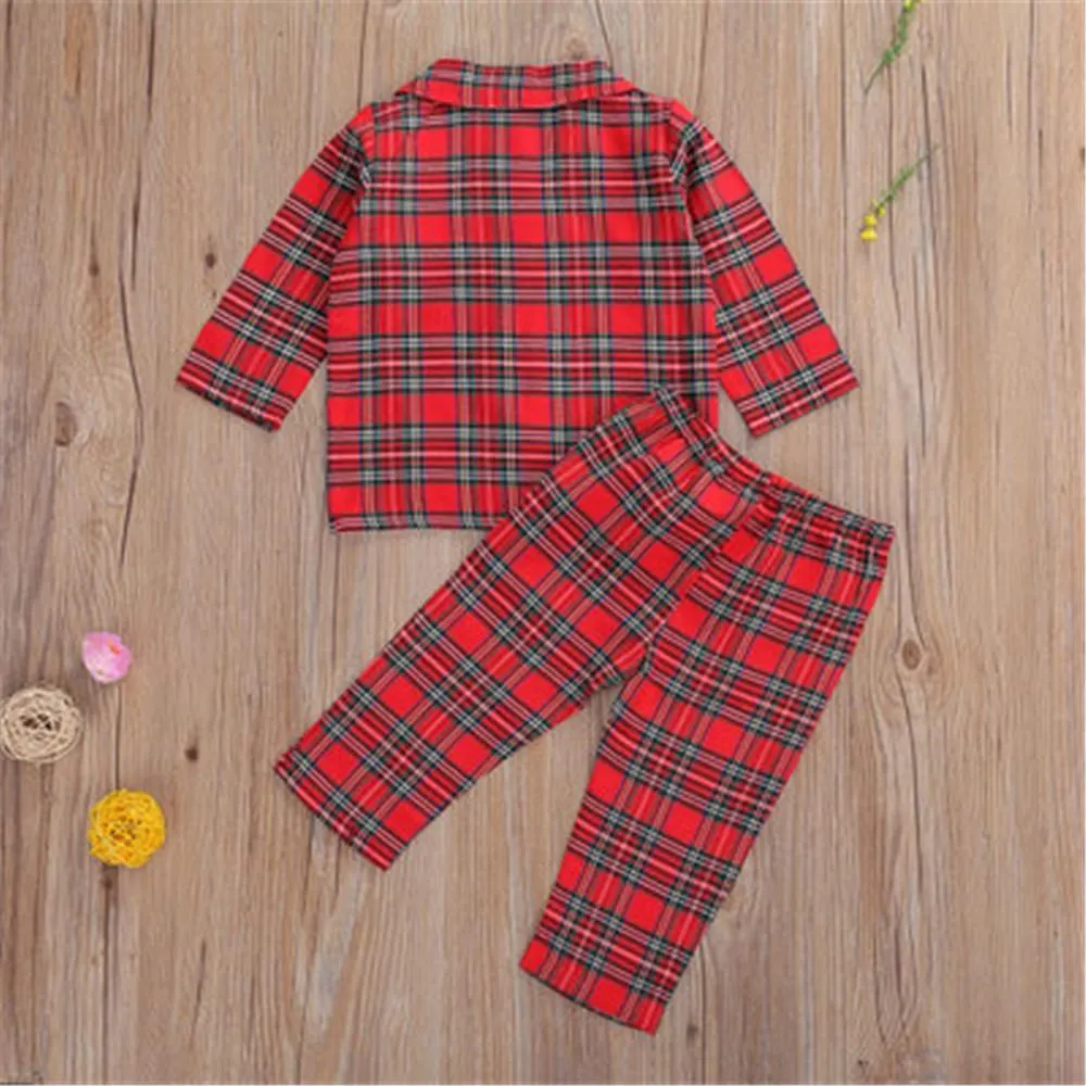 Boys Long Sleeve Plaid Tops Pants Baby Boys Clothing Wholesale