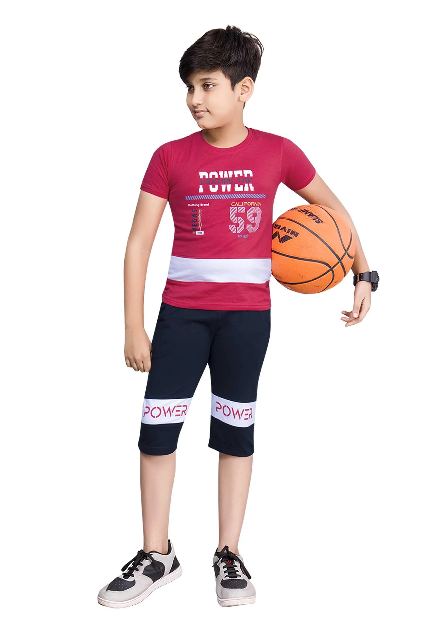 Boys Round Neck Tees With 3/4 Pant - Sixer