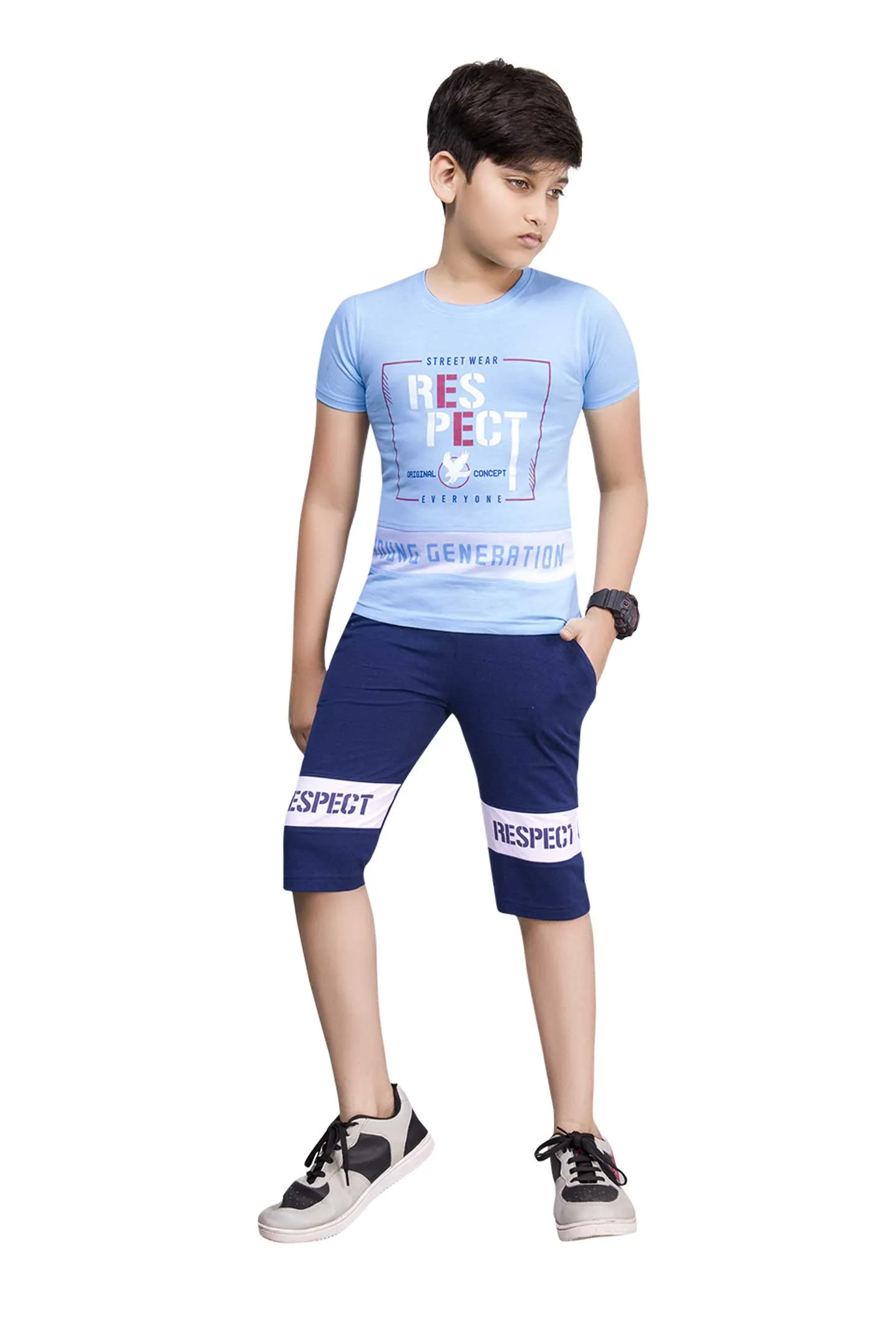 Boys Round Neck Tees With 3/4 Pant - Sixer