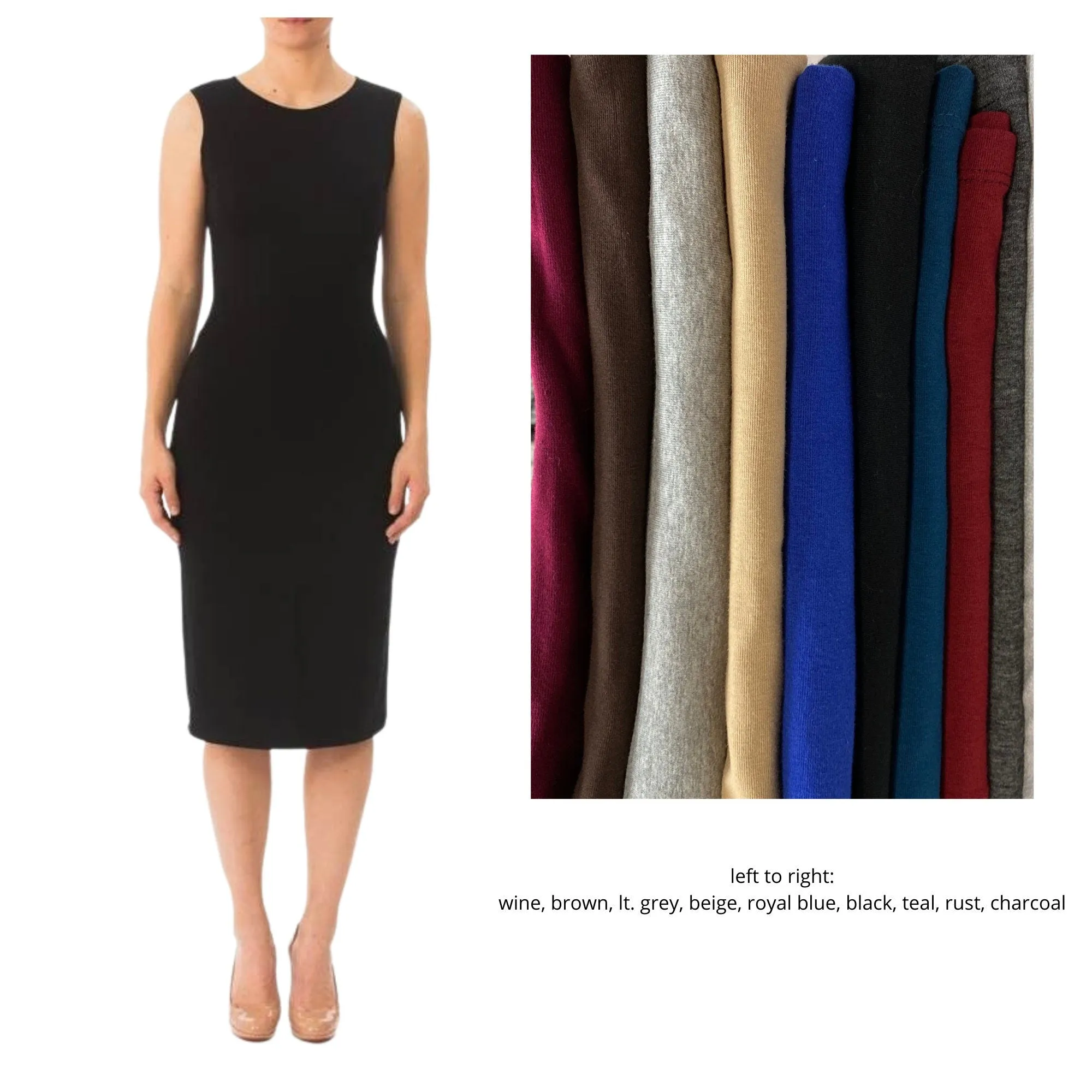 Brown Stretch Cotton Jersey Bodycon Sleeveless Dress, Midi Dress, Cocktail Dress, Layering Dress, Tznius Dress, Sheath, Versatile Tank Dress