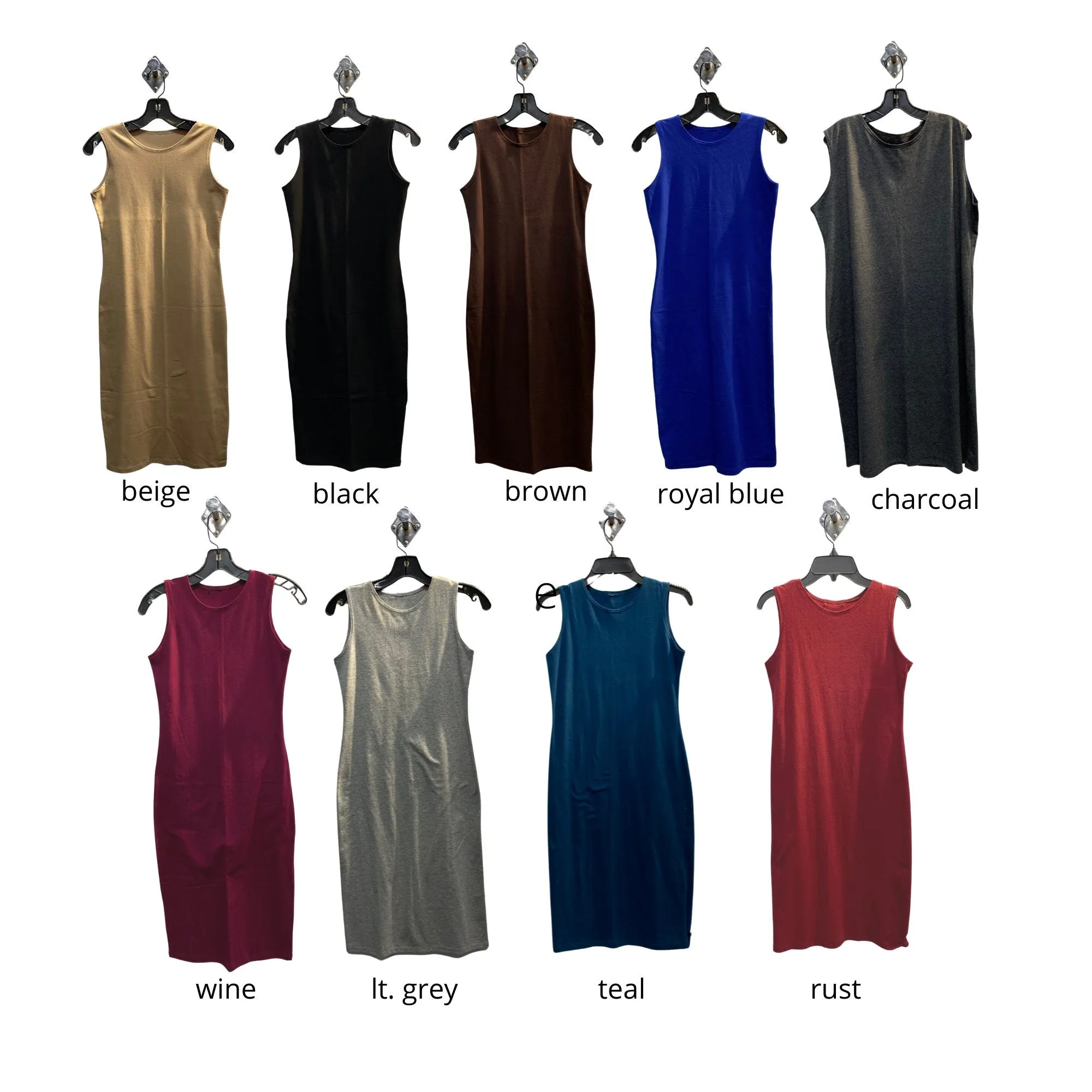 Brown Stretch Cotton Jersey Bodycon Sleeveless Dress, Midi Dress, Cocktail Dress, Layering Dress, Tznius Dress, Sheath, Versatile Tank Dress