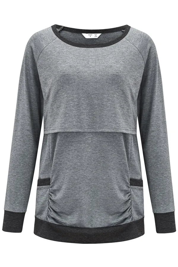 Cotton Breastfeeding Top Solid-Color Comfortable Long-Sleeved Pajamas