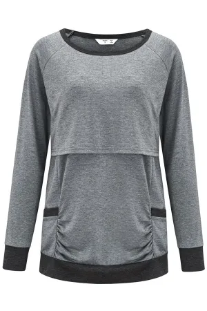 Cotton Breastfeeding Top Solid-Color Comfortable Long-Sleeved Pajamas