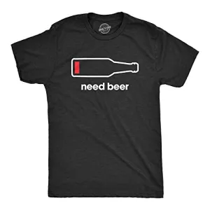 Crazy Dog T-Shirts Mens Need Beer T Shirt Funny Low Battery Dad Gift Graphic Sarcastic Humor Tee (Heather Black) - XL