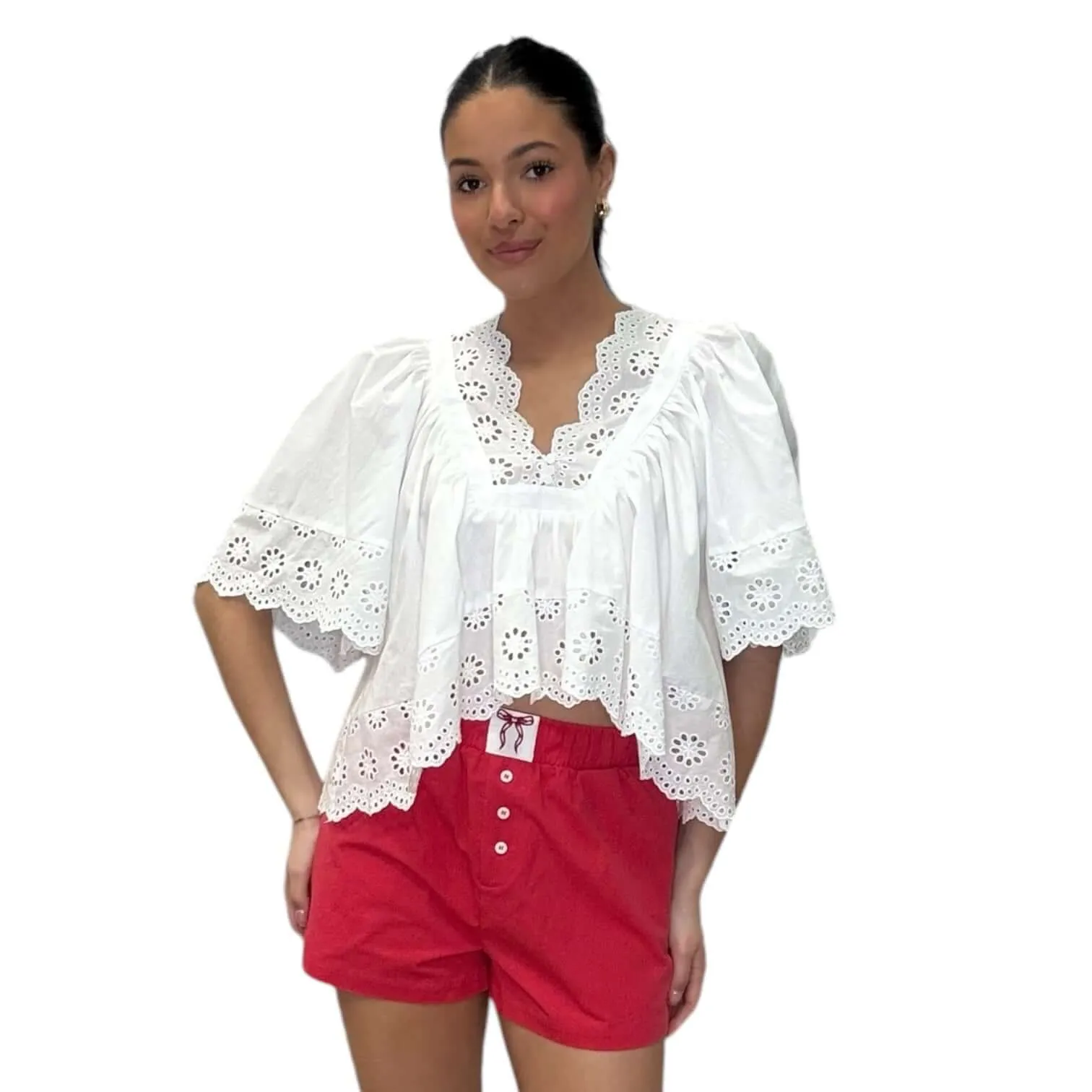 Delicate Breeze Eyelet Lace Blouse - Classic White
