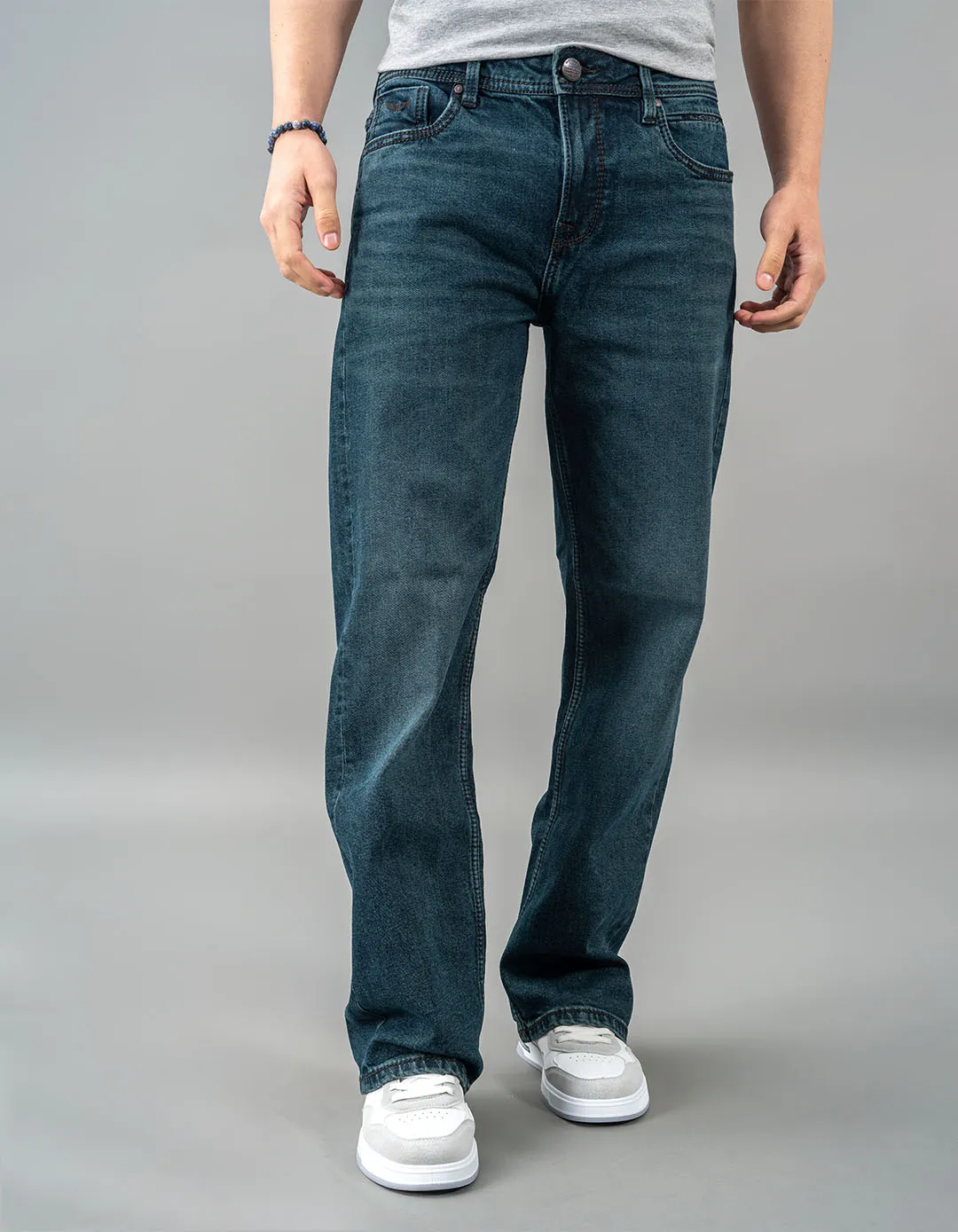 Dk Blue 5 Pocket Midrise Loose Fit Jeans