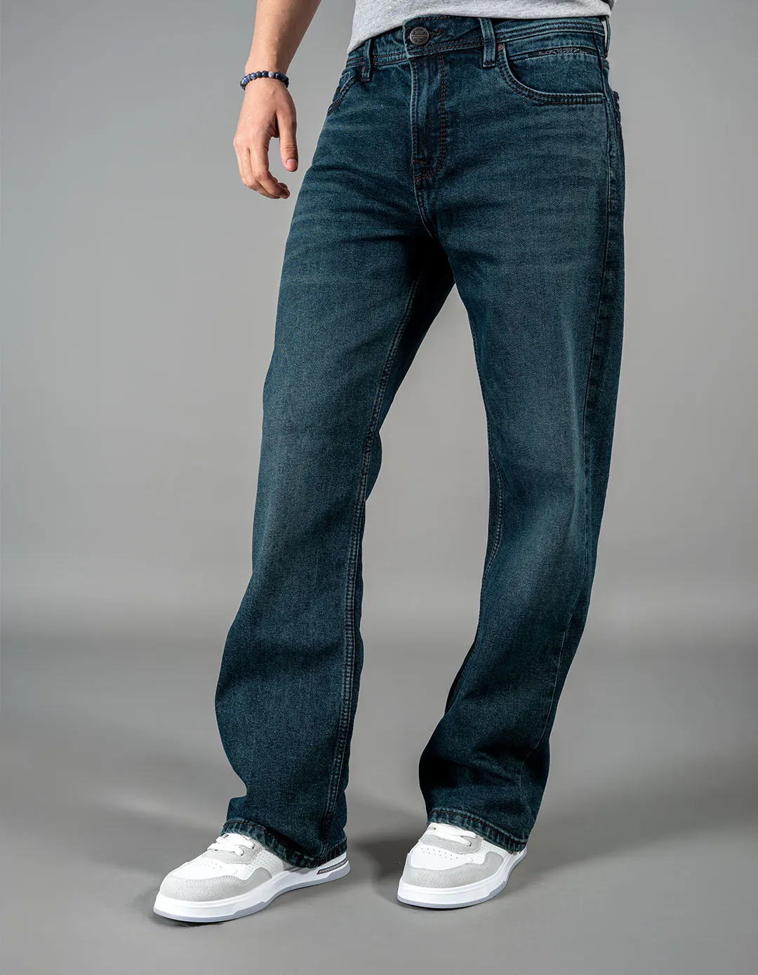 Dk Blue 5 Pocket Midrise Loose Fit Jeans