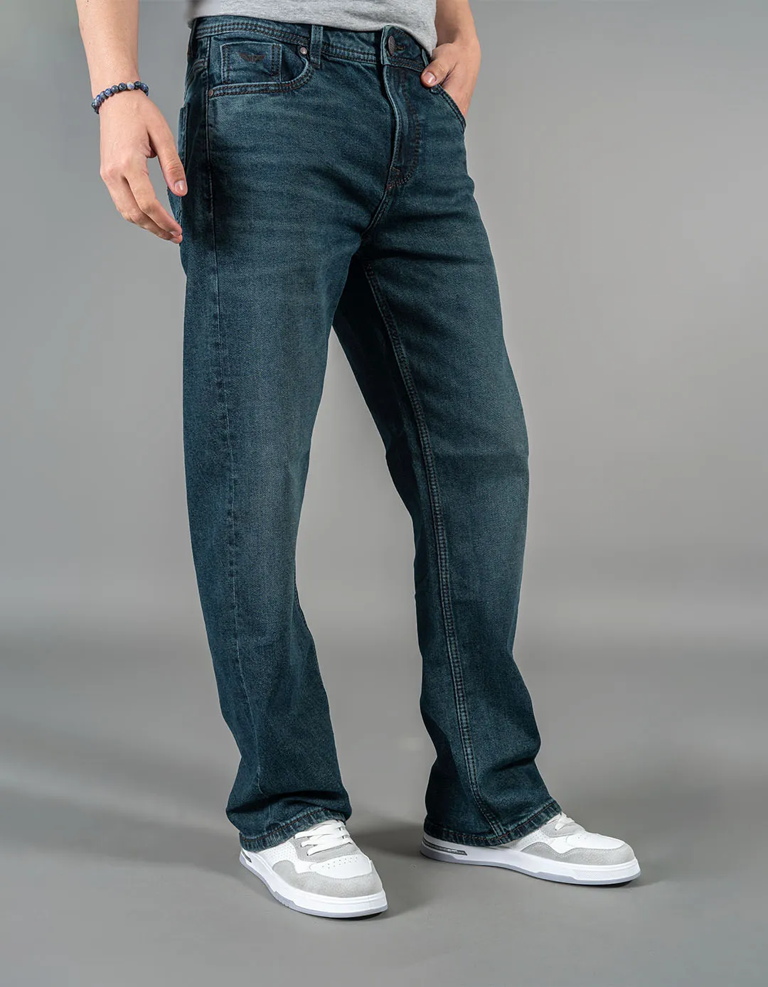 Dk Blue 5 Pocket Midrise Loose Fit Jeans