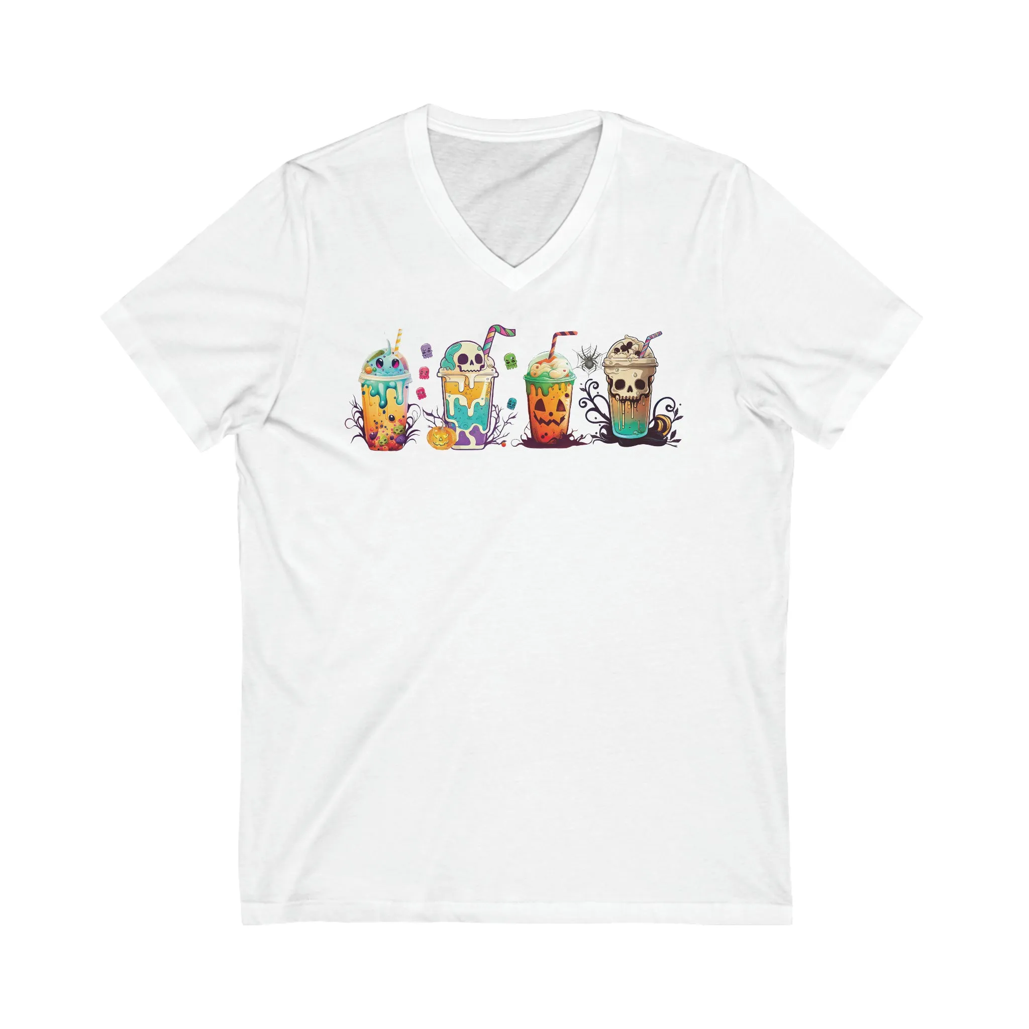 Fall Boba Tea Shirt | Halloween Bubble Tea Shirt | Spooky Halloween Shirt | Bubble Tea Gift For Her | Unisex Jersey V-neck T-shirt