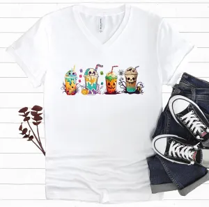 Fall Boba Tea Shirt | Halloween Bubble Tea Shirt | Spooky Halloween Shirt | Bubble Tea Gift For Her | Unisex Jersey V-neck T-shirt