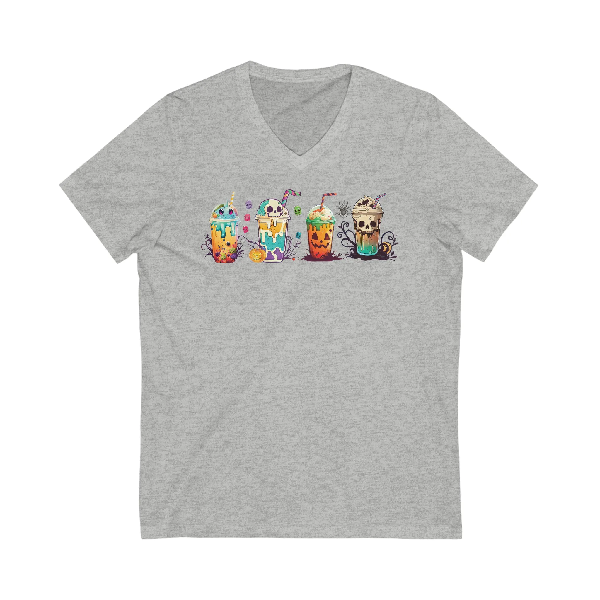 Fall Boba Tea Shirt | Halloween Bubble Tea Shirt | Spooky Halloween Shirt | Bubble Tea Gift For Her | Unisex Jersey V-neck T-shirt