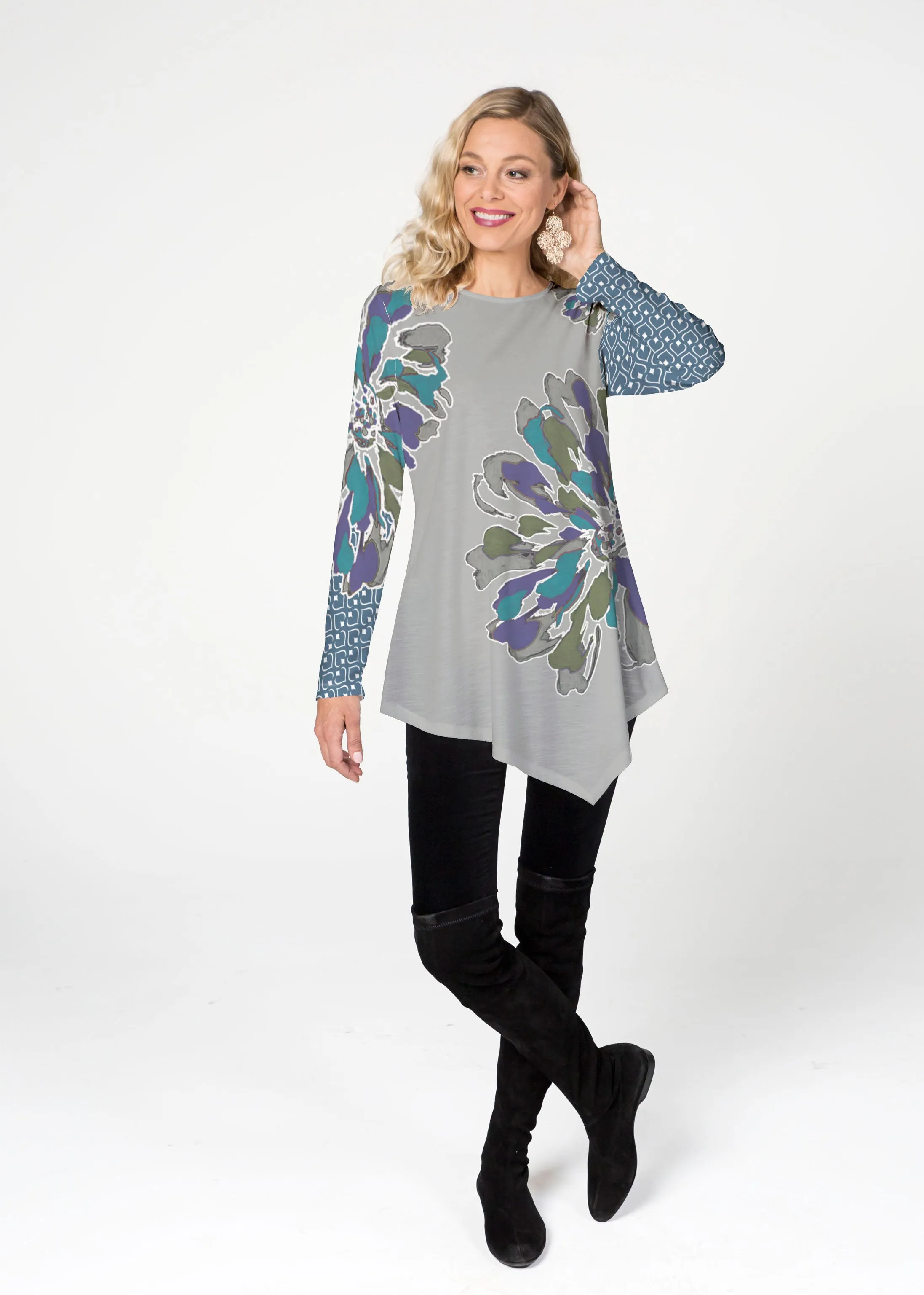 Fanny Grey Mixed (5148) ~ Asymmetrical French Terry Tunic