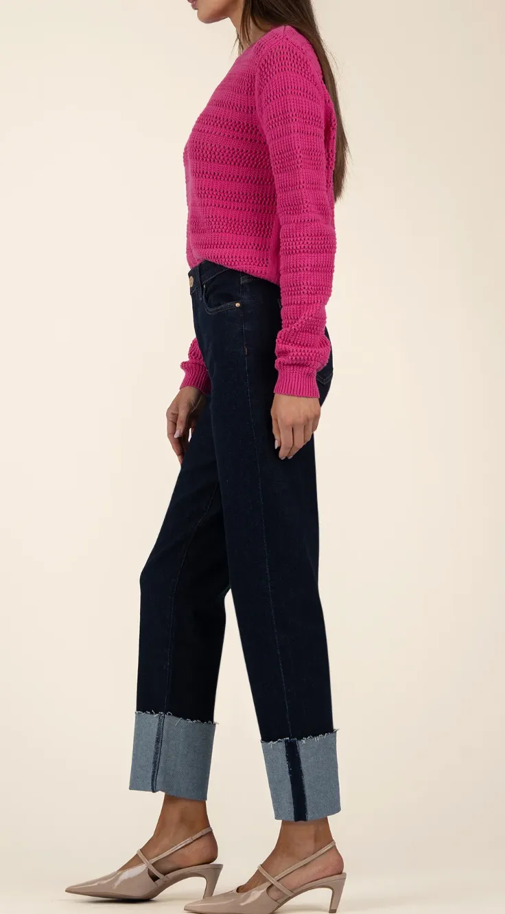 Fay High Rise Straight Leg Roll Up Raw Hem