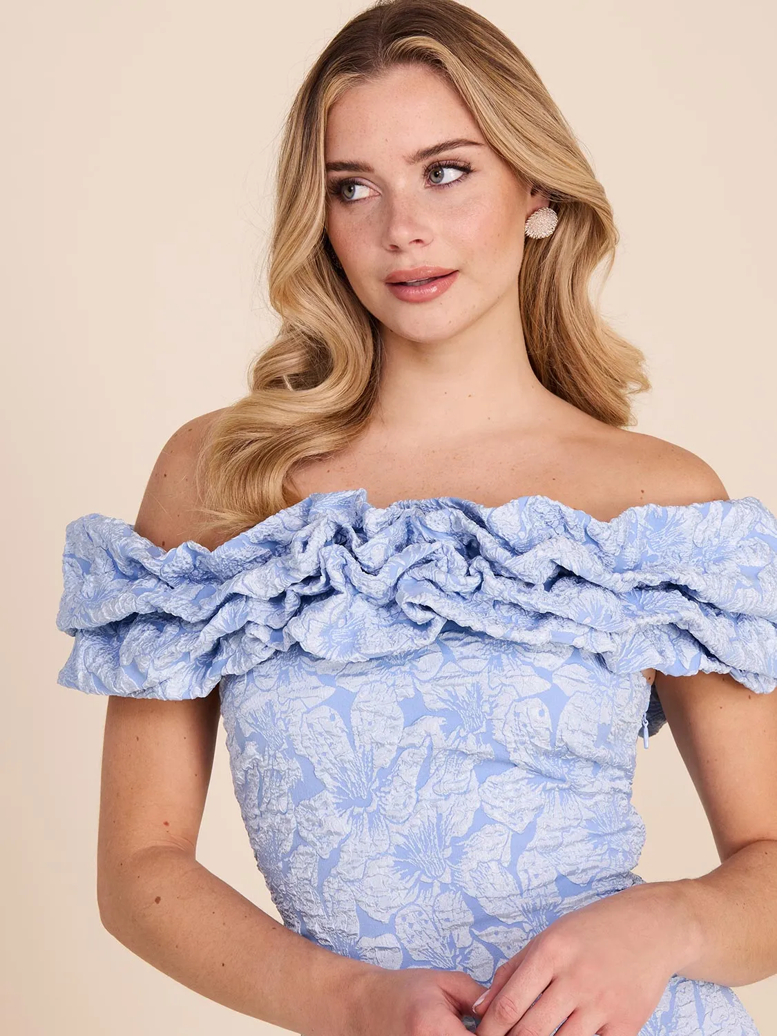 Floral Jacquard Off-The-Shoulder Sheath Dress