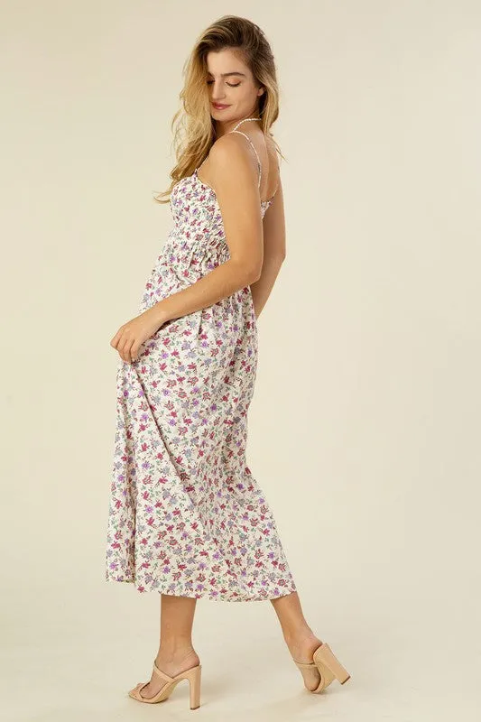 Floral Print Smocked Maxi Dress