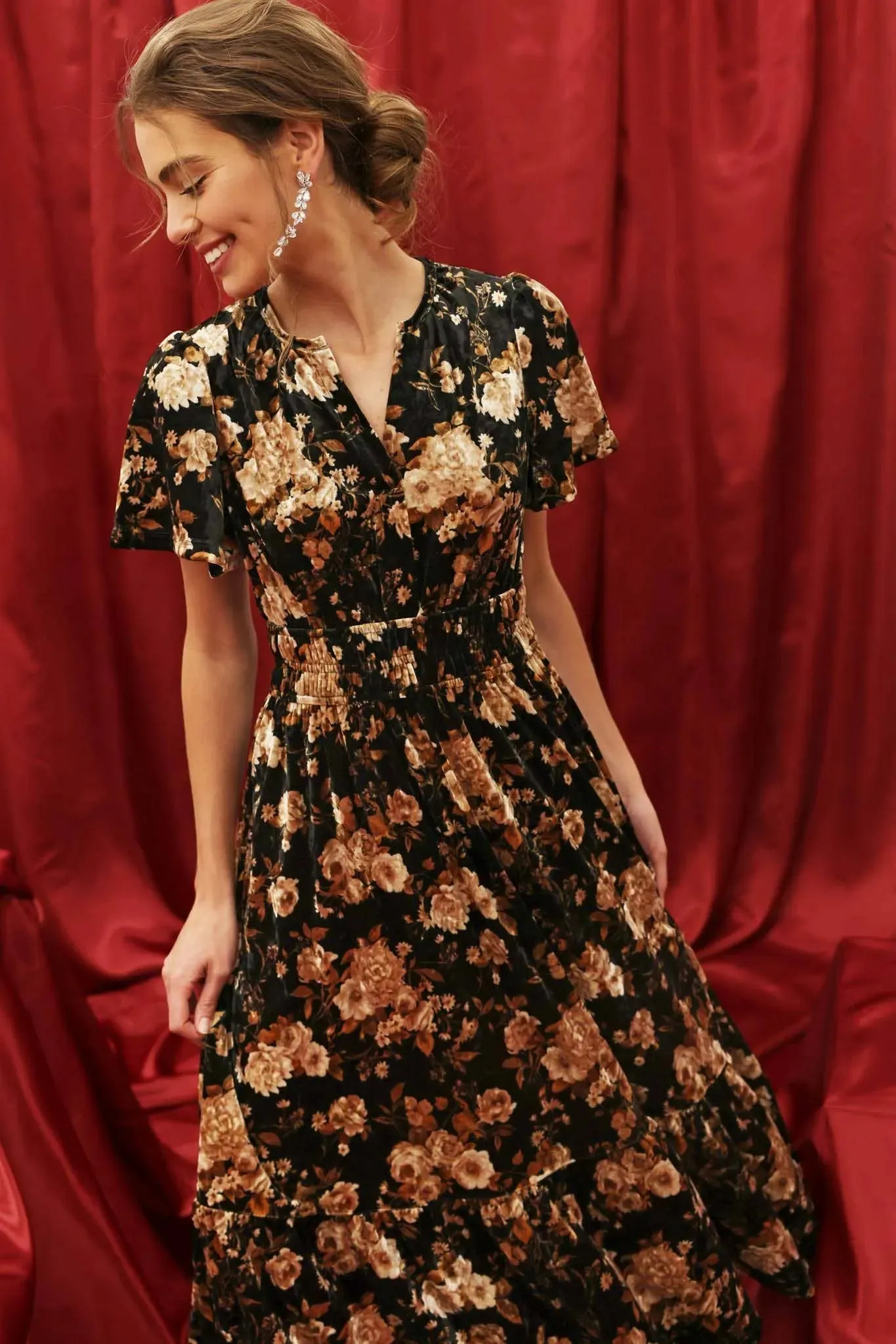 Floral Velvet Spliced Mini Dress
