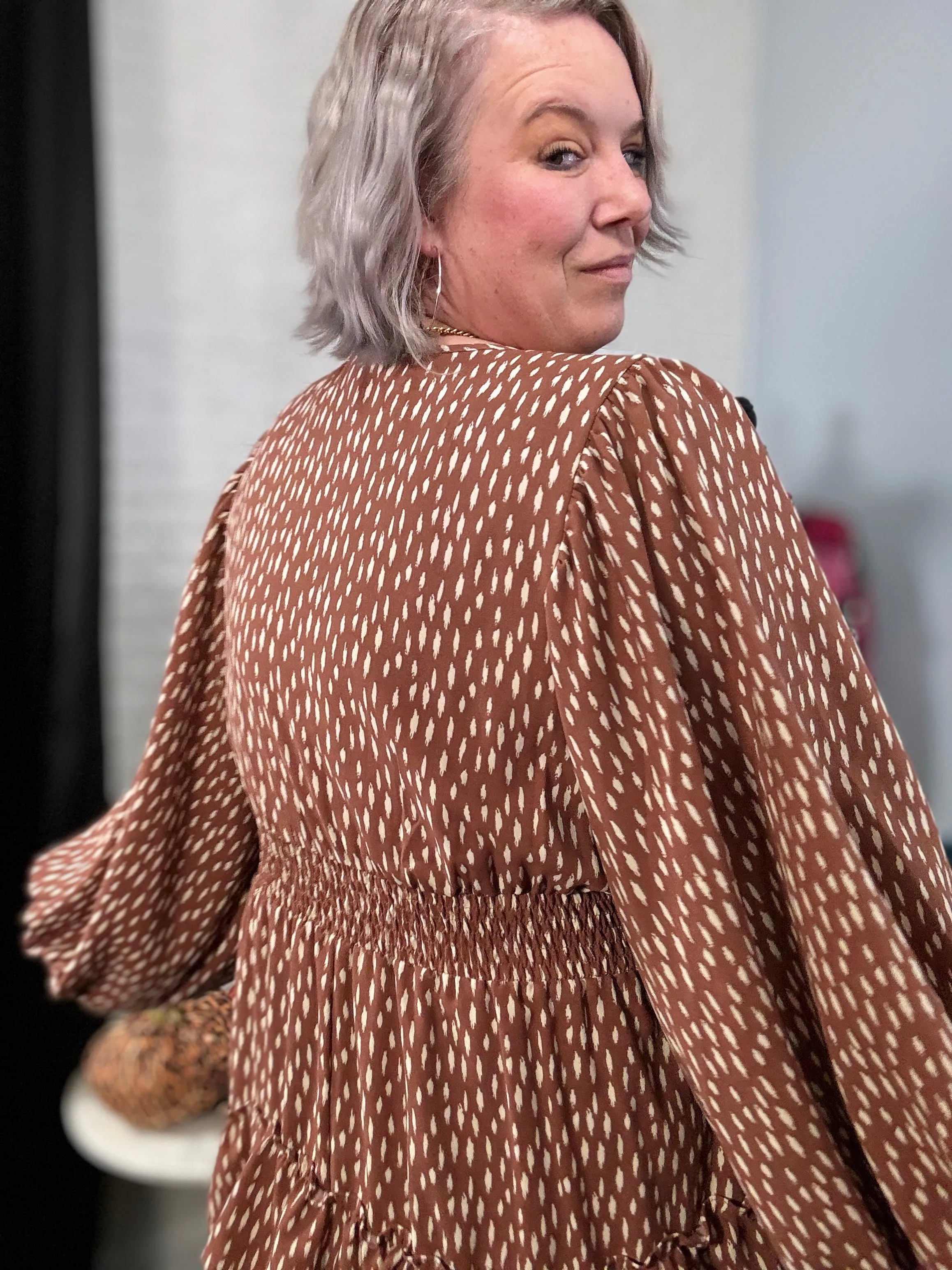 Haptics Feminine Flair Terracotta Leopard Print Ruffle Tiered Dress