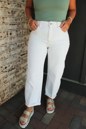 Heard It Was Love in White High Rise Cuffed Barrel Jeans