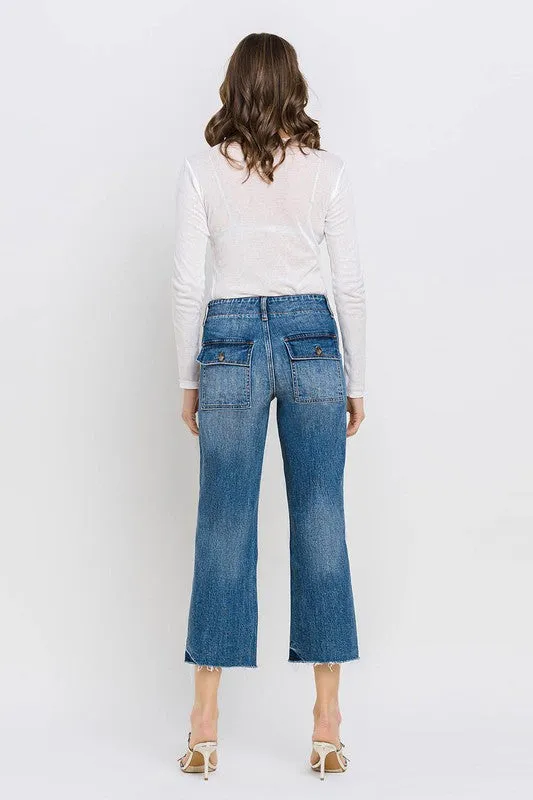High Rise Crop Utility Straight Jeans