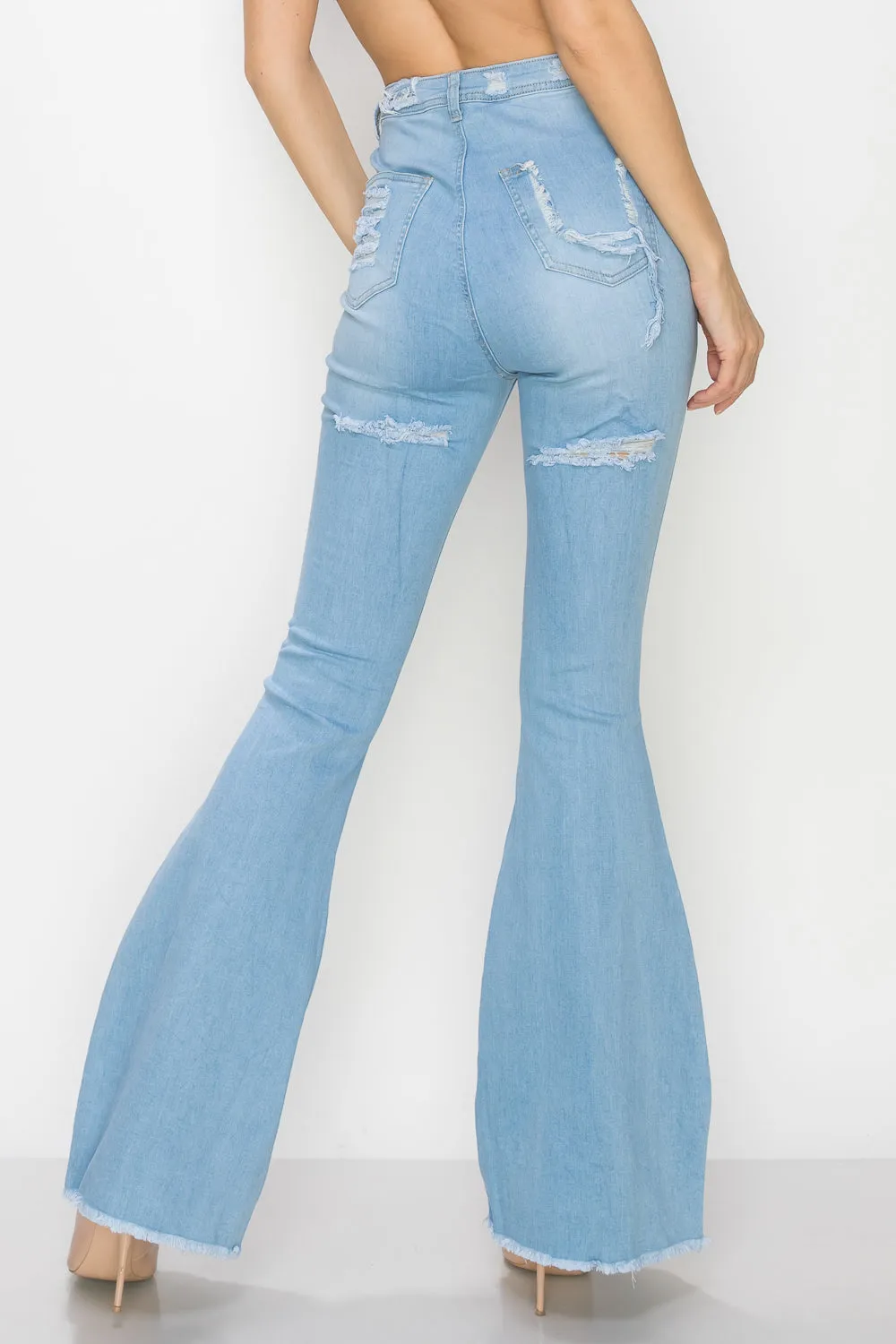 JAZZ-016 BELL BOTTOM FLARE LEG RIPPED DISTRESSED & DESTROYED JEANS