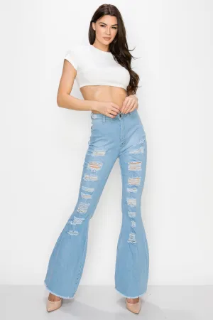 JAZZ-016 BELL BOTTOM FLARE LEG RIPPED DISTRESSED & DESTROYED JEANS