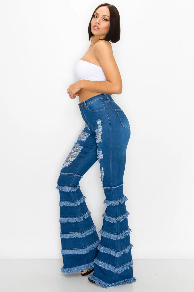 JAZZ-035 BELL BOTTOM FLARE LEG RIPPED DISTRESSED & DESTROYED JEANS