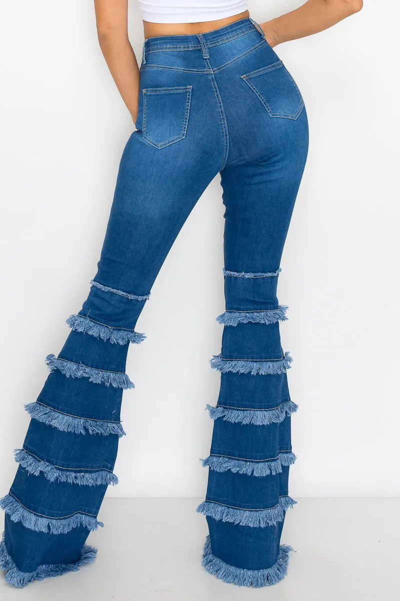 JAZZ-035 BELL BOTTOM FLARE LEG RIPPED DISTRESSED & DESTROYED JEANS