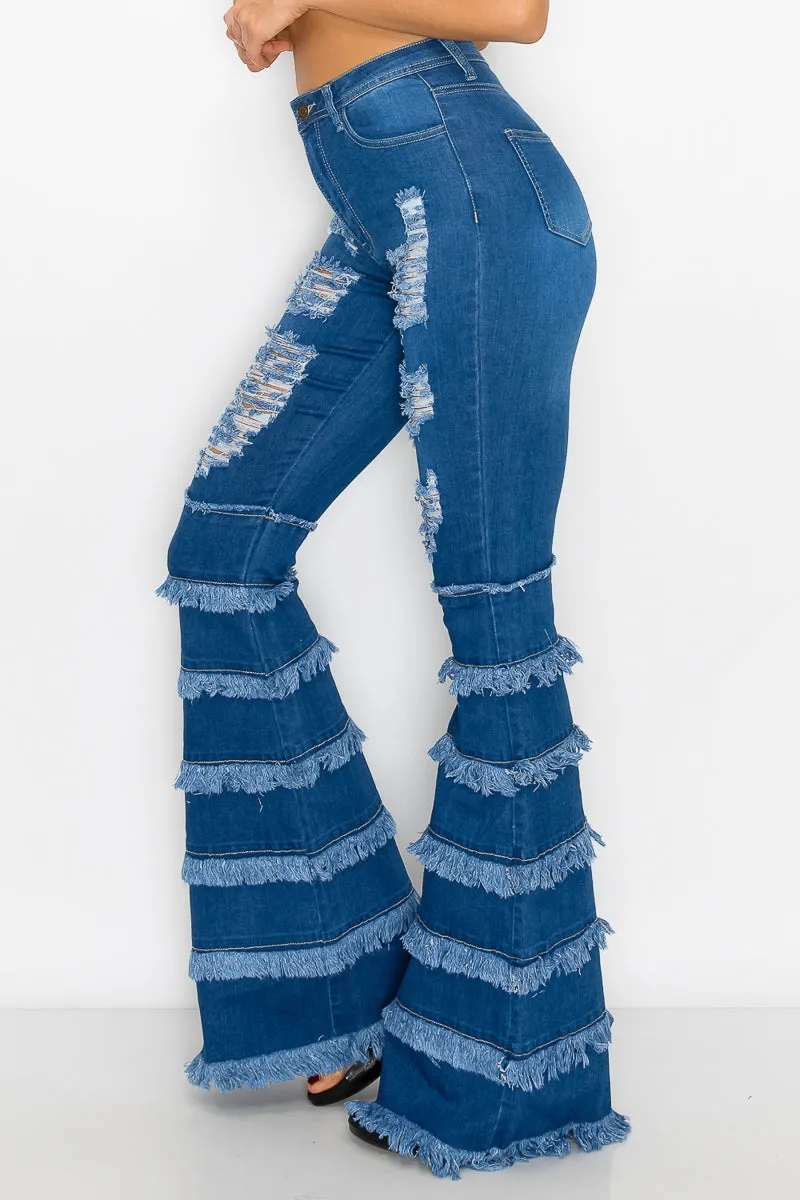JAZZ-035 BELL BOTTOM FLARE LEG RIPPED DISTRESSED & DESTROYED JEANS