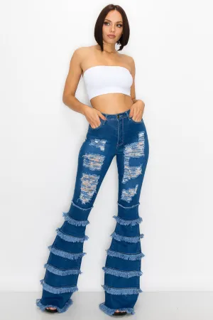 JAZZ-035 BELL BOTTOM FLARE LEG RIPPED DISTRESSED & DESTROYED JEANS