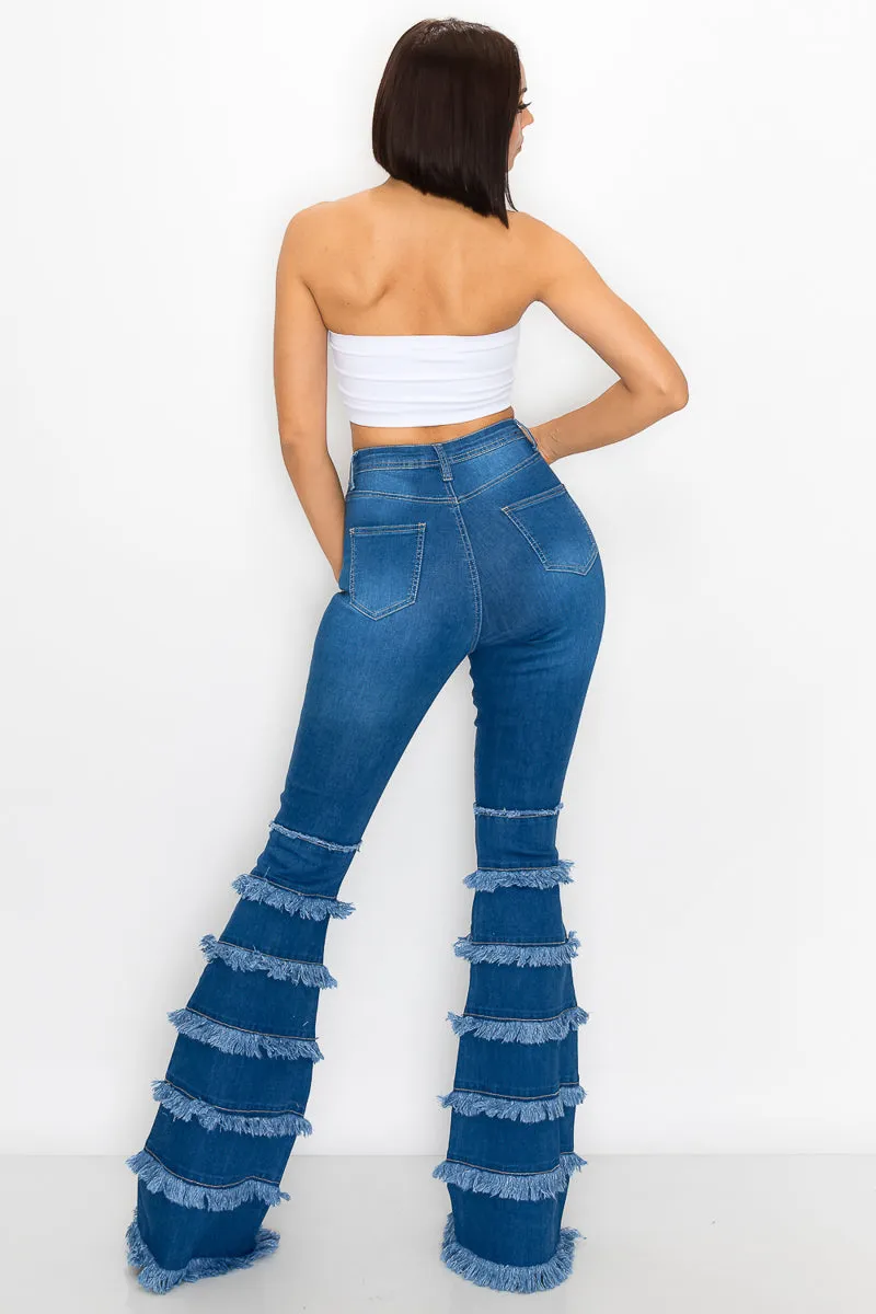 JAZZ-035 BELL BOTTOM FLARE LEG RIPPED DISTRESSED & DESTROYED JEANS