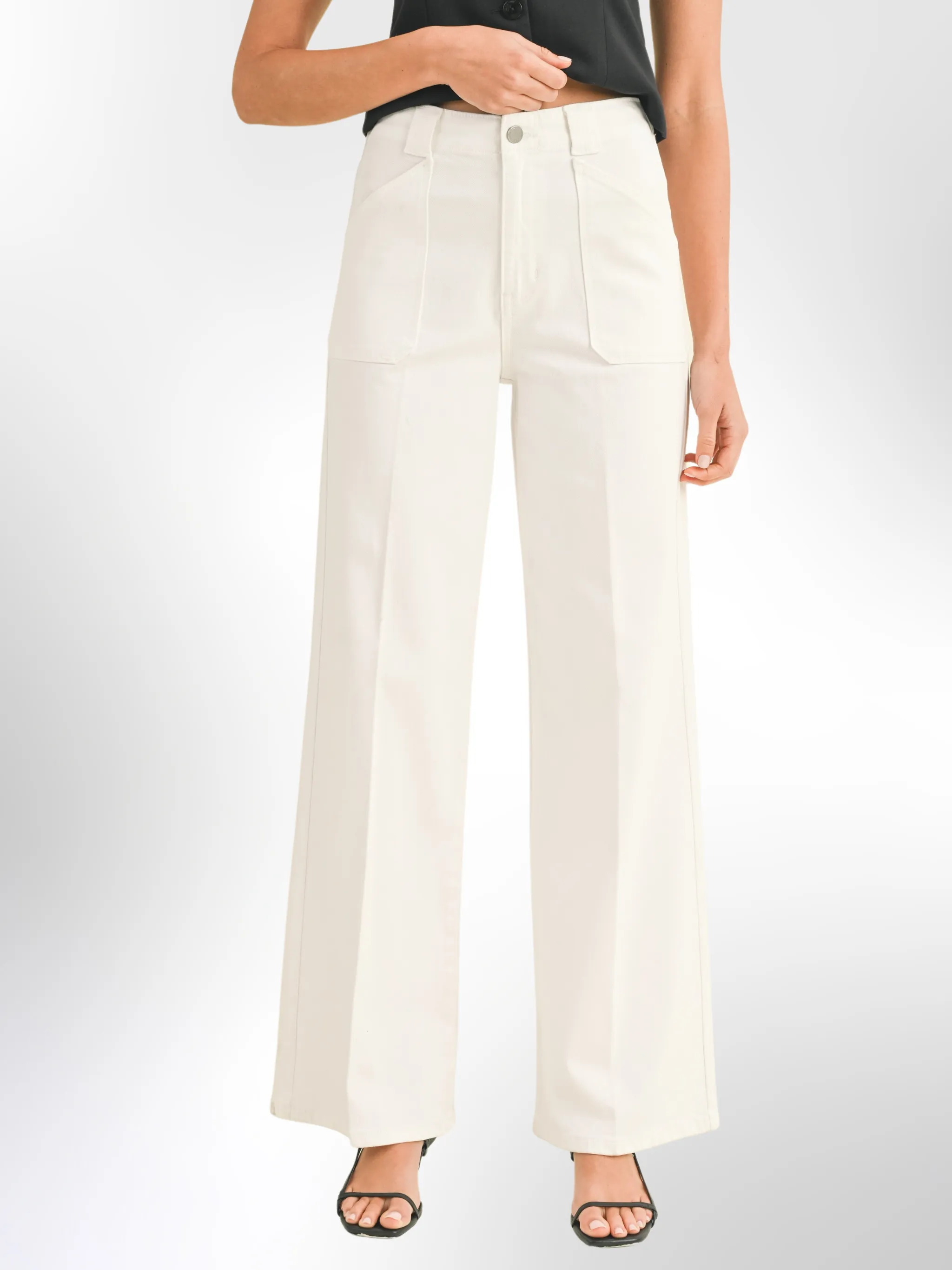 JBD White Structured Wide Leg Denim