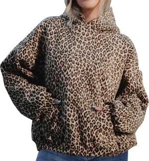 Leopard Print Hoodies for Women Oversized Cheetah Hooded Sweatshirt 2000s Graphic Pullover Tops Y2k Boyfriend Hoodie