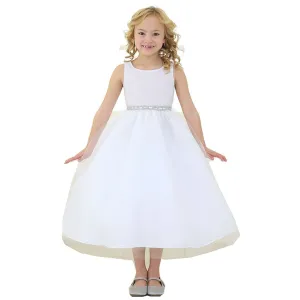 Little Girls White Rhinestone Tulle Flower Girl Dress 2T-6