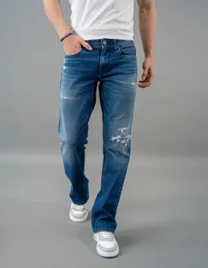 Med Blue 5 Pocket Mid Rise Loose Boot Leg Jeans