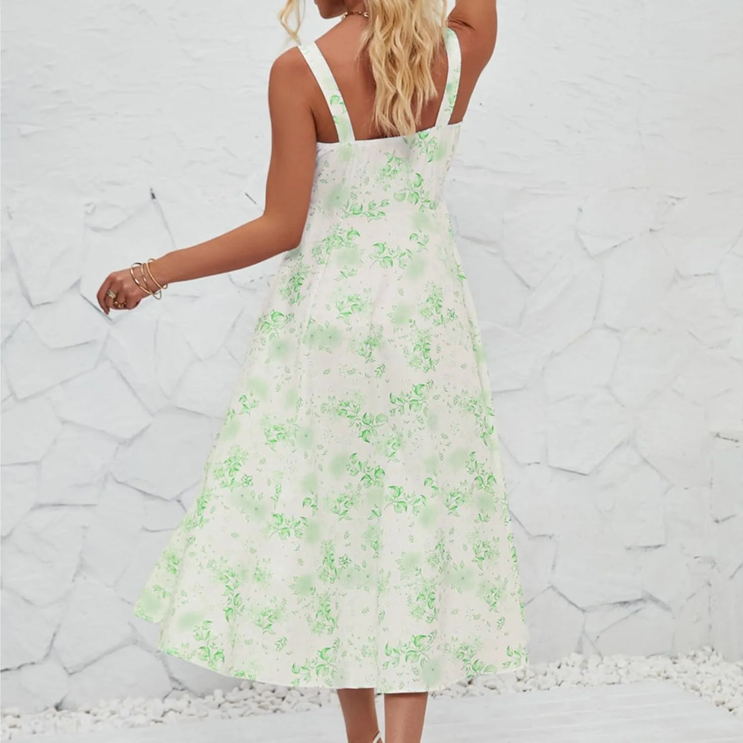 Milkmaid Dress Women 2025 Summer Elegant Square Neck Sleeveless Floral Corset Dress Boho Flowy Slit A Line Sundresses