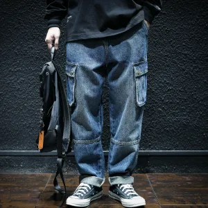 Multi Pocket Loose Straight Jeans P0038