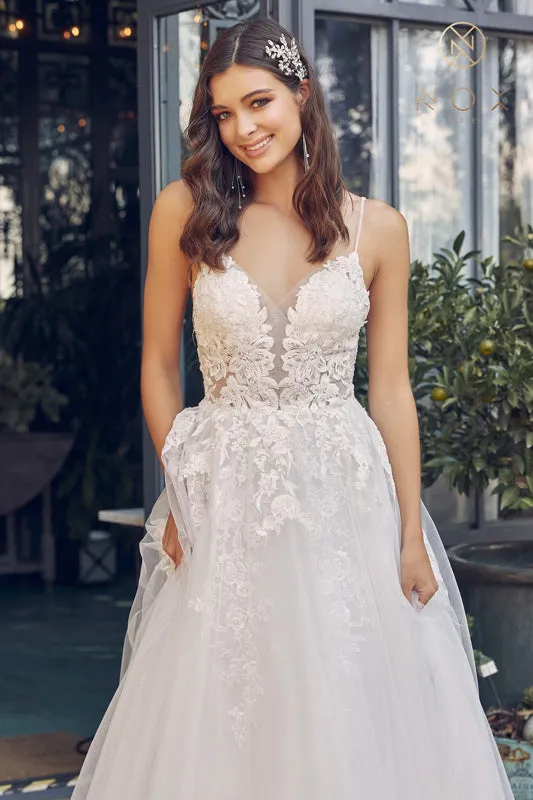 NOX ANABEL JE933 Embroidered V-Neck Wedding Dress