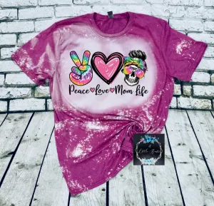 Peace love mom life tie dye bleached tee