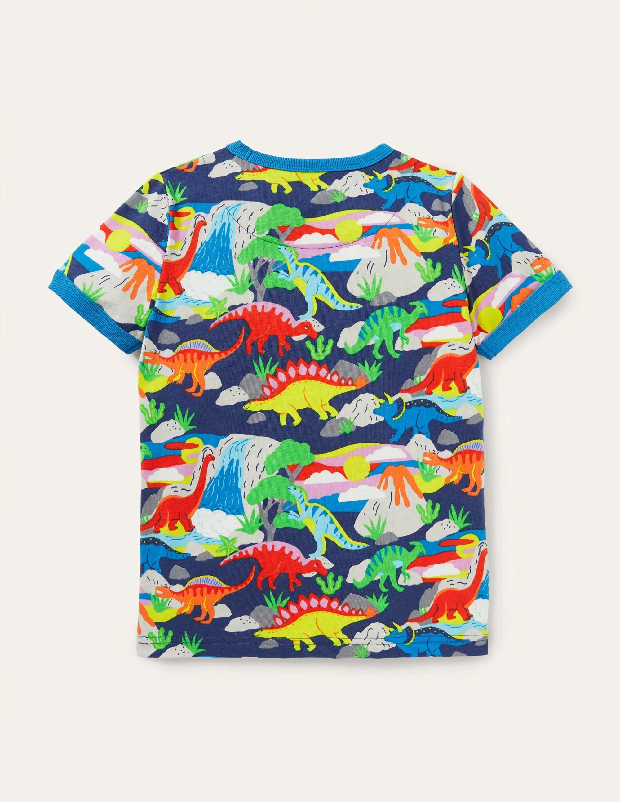 Printed Ringer T-shirt-Multi Dino