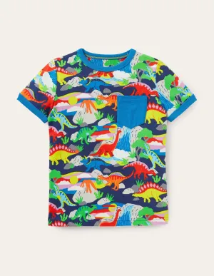 Printed Ringer T-shirt-Multi Dino